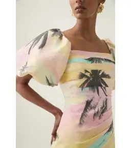 Aje Paradise Wrap Front Mini Dress Sunset sky Size AU 14 for rent on The Volte - image 2