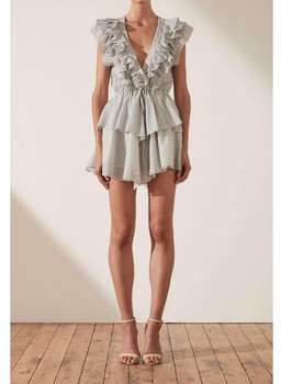 Shona Joy Rye Ruffle Drawstring Mini Dress Blue Size 6