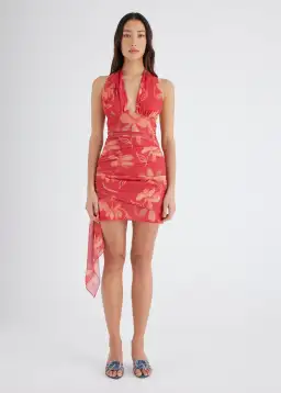 Benni Penelope Halter Mini Dress in Hibiscus Floral Size 8