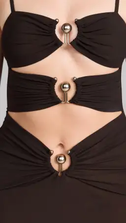 Christopher Esber Pierced Orbit Cutout Midi Dress in Chocolate Brown Size 6 for rent on The Volte - image 2