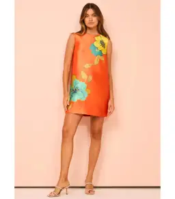 Alemais Piato Mini Dress Orange/Floral Size AU 8 