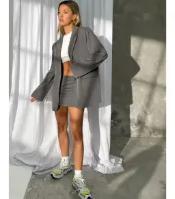 Motel Rocks Maiwa Blazer Size XS / AU 8 and Ima Mini Skirt Size M / AU 12 Set in Charcoal