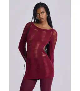 Jaded London Umbra Shredded Mini Dress in Burgundy Size S / AU 8 for rent on The Volte - image 2