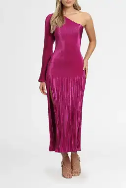 L'idee Soirée One Shoulder Long Sleeve Dress in Magenta Size 8 for rent on The Volte - image 3