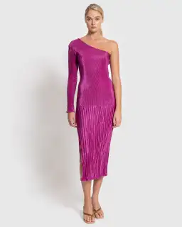 L'idee Soirée One Shoulder Long Sleeve Dress in Magenta Size 8 for rent on The Volte - image 1