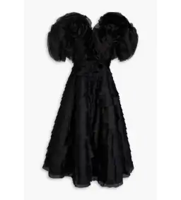 Aje Amour Ruffle Midi Dress Black Size 4 for rent on The Volte - image 3