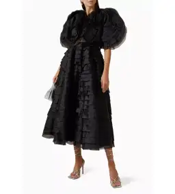 Aje Amour Ruffle Midi Dress Black Size 4 for rent on The Volte - image 1