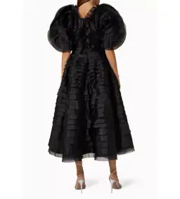 Aje Amour Ruffle Midi Dress Black Size 4 for rent on The Volte - image 2