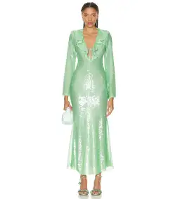 Self Portrait Sequin Midi Dress Green Size 6  for rent on The Volte - image 1