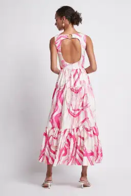 AJE Allegro Ring Midi Tiered Dress Fuchsia Size 8  for rent on The Volte - image 2