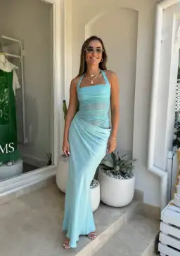 Benni Gina Halter Dress Aquamarine Size 6