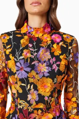 Elliatt Alessandra Floral Long Sleeve Mini Dress in Orange Multi Size  for rent on The Volte - image 2