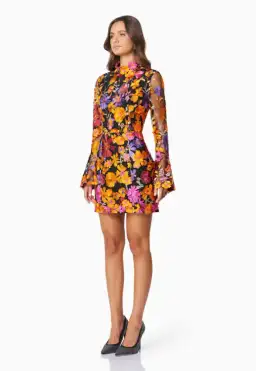 Elliatt Alessandra Floral Long Sleeve Mini Dress in Orange Multi Size  for rent on The Volte - image 4