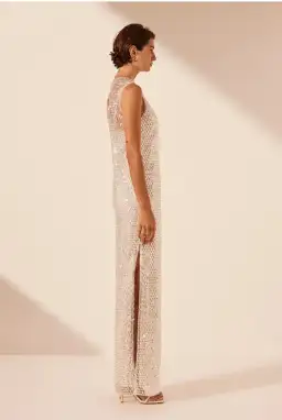 Shona Joy Asteri High Neck Sleeveless Maxi Dress Silver Size 12 for rent on The Volte - image 4