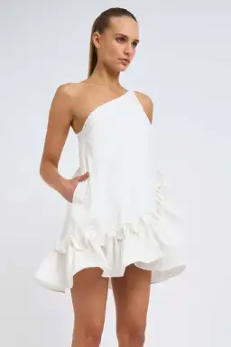 By Johnny Rope Frill Asymmetrical Mini Dress Ivory Size 12