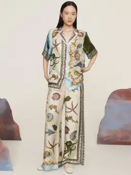 Alemais Bath House Silk Shirt and Pants Set Multi Size 14