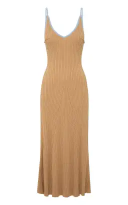 Anna Quan Scarlet Ribbed Knit Cotton Midi Dress Tan/Blue Size 10 for rent on The Volte - image 8