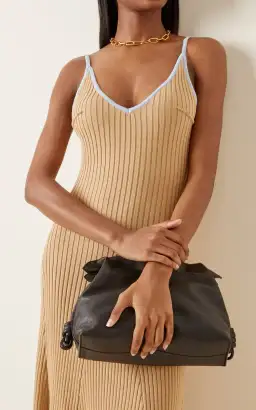 Anna Quan Scarlet Ribbed Knit Cotton Midi Dress Tan/Blue Size 10 for rent on The Volte - image 3