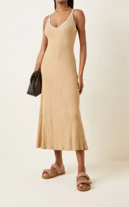 Anna Quan Scarlet Ribbed Knit Cotton Midi Dress Tan/Blue Size 10 for rent on The Volte - image 2