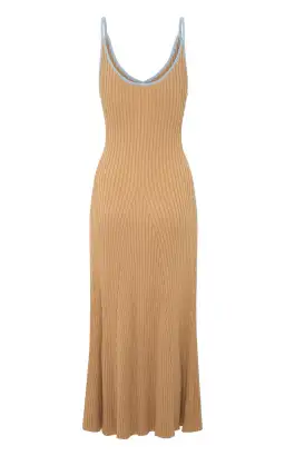 Anna Quan Scarlet Ribbed Knit Cotton Midi Dress Tan/Blue Size 10 for rent on The Volte - image 6