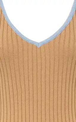 Anna Quan Scarlet Ribbed Knit Cotton Midi Dress Tan/Blue Size 10 for rent on The Volte - image 7