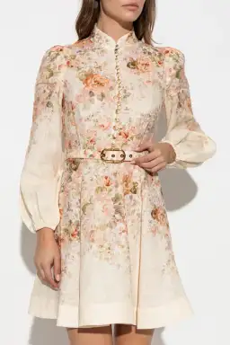 Zimmermann The Illustration Buttoned Mini Dress in Cream Rococo Floral Size 3 / AU 14 for rent on The Volte - image 3