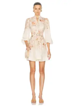 Zimmermann The Illustration Buttoned Mini Dress in Cream Rococo Floral Size 3 / AU 14 for rent on The Volte - image 1