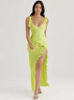 House Of CB Pixie Ruffle Maxi Dress in Lime Size XS / AU 6 for rent on The Volte - image 1