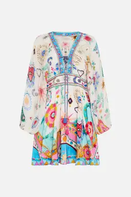 Camilla White Lace Up Front Short Dress Living In Colour Multi Size 12 for rent on The Volte - image 6