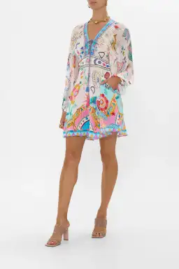 Camilla White Lace Up Front Short Dress Living In Colour Multi Size 12 for rent on The Volte - image 2
