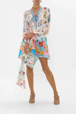 Camilla White Lace Up Front Short Dress Living In Colour Multi Size 12 for rent on The Volte - image 5