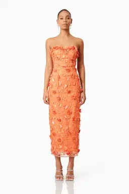 Elliatt Bluebell Strapless 3D Midi Dress Orange Size 6 for rent on The Volte - image 1