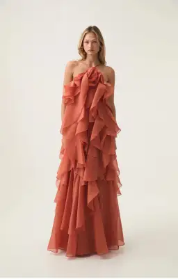Aje Pandorea Layered Maxi Dress in Coral Clay Size AU 6 for rent on The Volte - image 1
