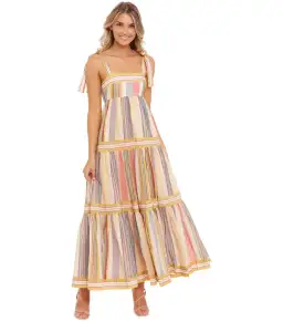 Zimmermann Mae Striped Cotton Maxi Dress in Multi Stripe Size 0 / AU 8
