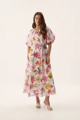 Aje Fleur Midi Dress in Collage Floral Size AU 14