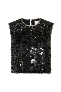 Aje Celeste Sequin Shell Top & Cherie Sequin Mini Skirt Set Black Size 12 for rent on The Volte - image 5