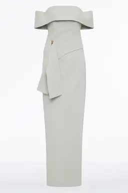 Carla Zampatti Silver Crepe La Banda Off Shoulder Gown Size 6  for rent on The Volte - image 4