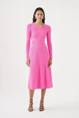 Aje Crescent Knit Midi Dress in Protea Pink Size 8