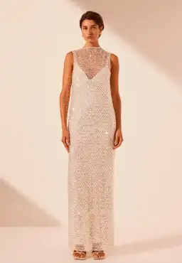 Shona Joy Asteri High Neck Sleeveless Maxi Dress Silver Size 8