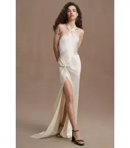 Ronny Kobo Samra Satin Twist-Halter Column Gown Cream Size AU 12 for rent on The Volte - image 1