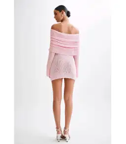 Meshki Marisol Off Shoulder Boucle Mini Dress Baby Pink Size XS / AU 6 for rent on The Volte - image 4
