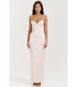House Of CB Stefania Corset Maxi Dress Soft Peach Size AU 10