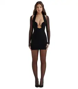 House Of CB Holly Plunge Mini Dress Black Size AU 10 (Regular Cup A-C)
