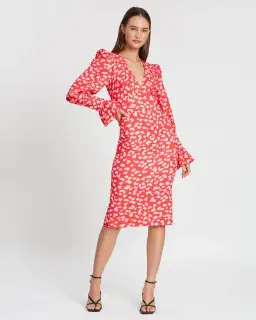 By Johnny Strawberry Leopard Tulip Midi Dress Pink Size 8 for rent on The Volte - image 1