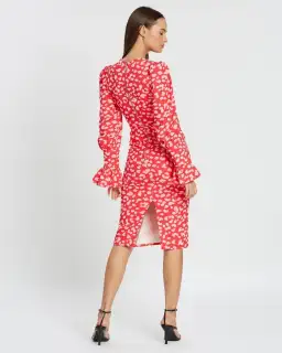By Johnny Strawberry Leopard Tulip Midi Dress Pink Size 8 for rent on The Volte - image 2