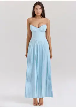 House of CB Marcella Pleated Maxi Dress Ocean Blue Size M / AU 10 for rent on The Volte - image 1
