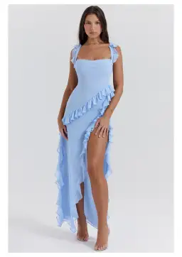 House of CB Ariela Ruffle Maxi Dress Soft Blue Size M / AU 10 for rent on The Volte - image 1