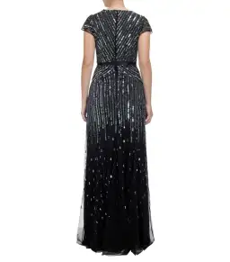 Adrianna Papell Sequinned V-Neck Cap Sleeve Gown Gunmetal Size AU 12 for rent on The Volte - image 3