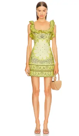 Zimmermann Matchmaker Frill Mini Dress Yellow Bandana Size 3 / AU 14