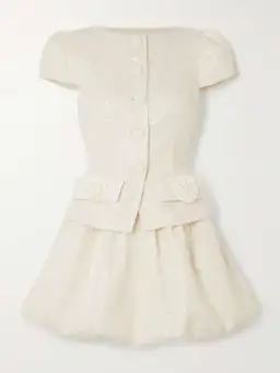 Self Portrait Embellished Sequined Boucle Mini Dress Cream Size 10 for rent on The Volte - image 3